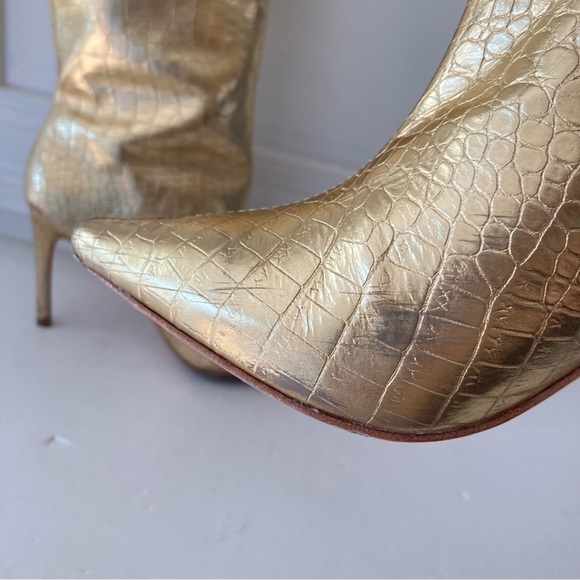UIB Vicenza Free People Tokyo Tall Gold Metallic Animal Print Boots Sz 7 - Picture 6 of 14